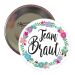 Weisser Team Braut-Button im Blumen-Design für den Junggesellenabschied