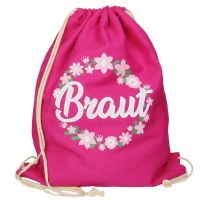 JGA Turnbeutel-Rucksack - Blumenkranz mit Braut-Schriftzug - Pink