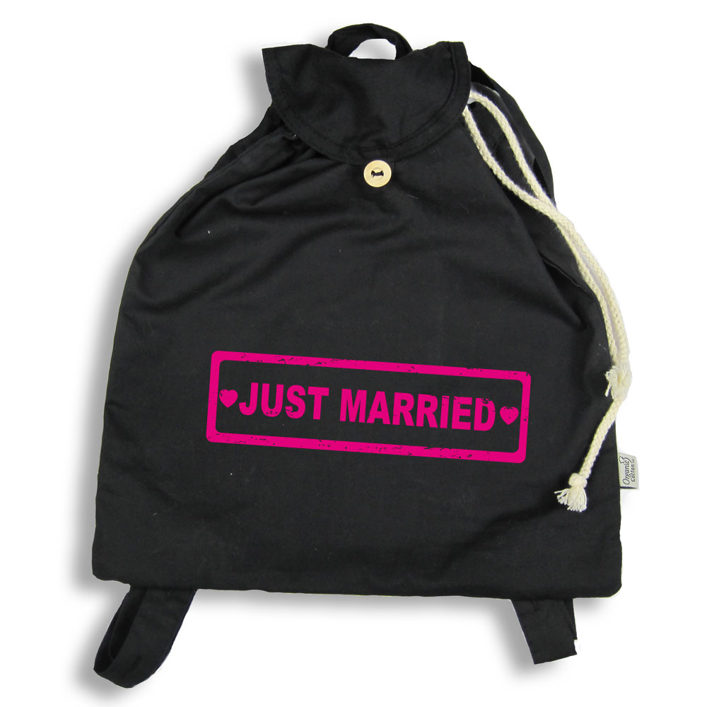 Schwarzer JGA Backpack mit Just Married-Motiv