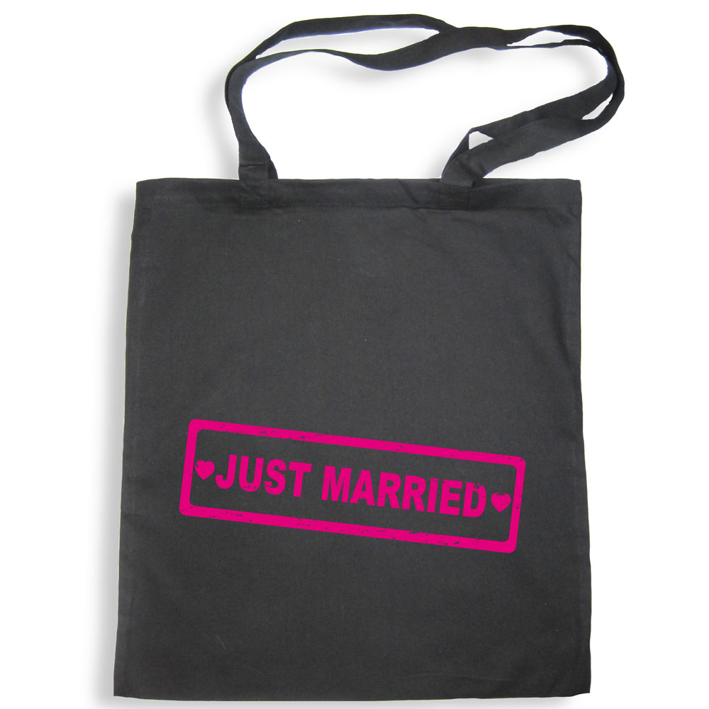 Schwarze Tote Bag mit Just Married-Motiv