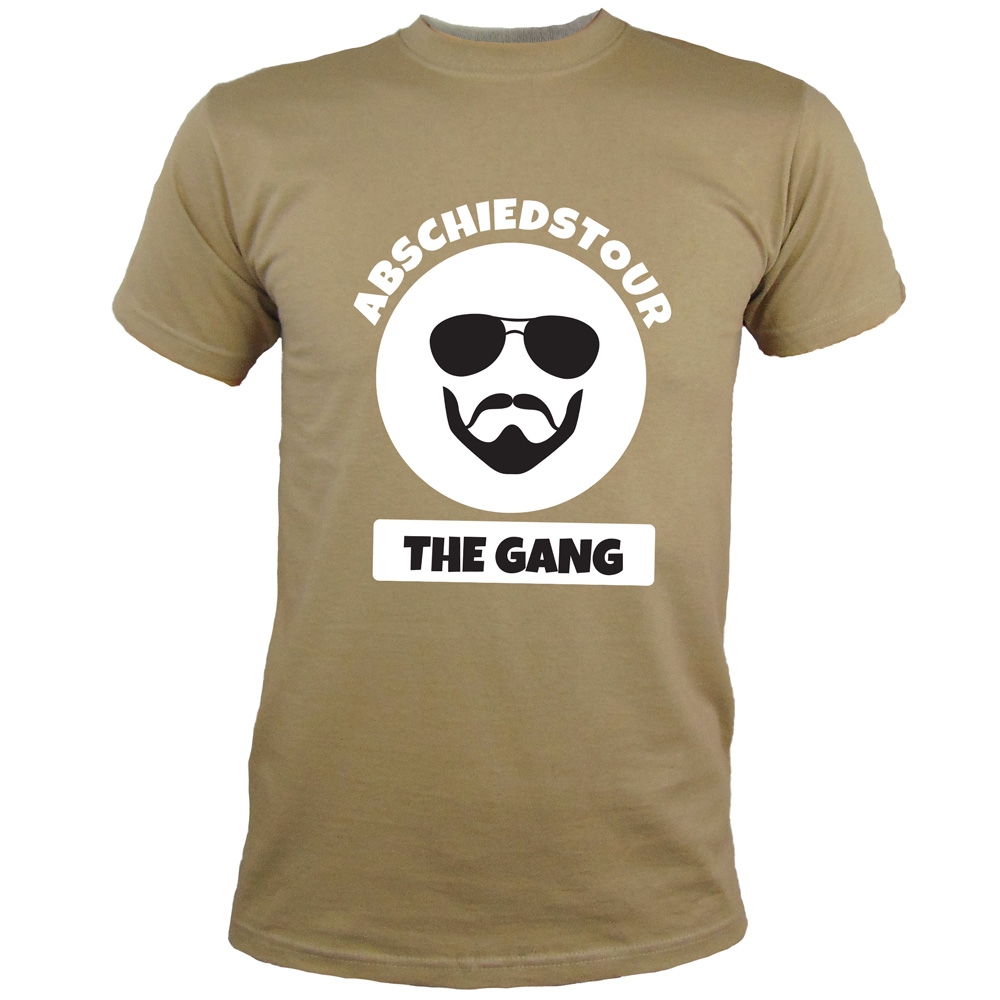 Khakifarbenes JGA Abschiedstour-Shirt mit Gangster-Motiv