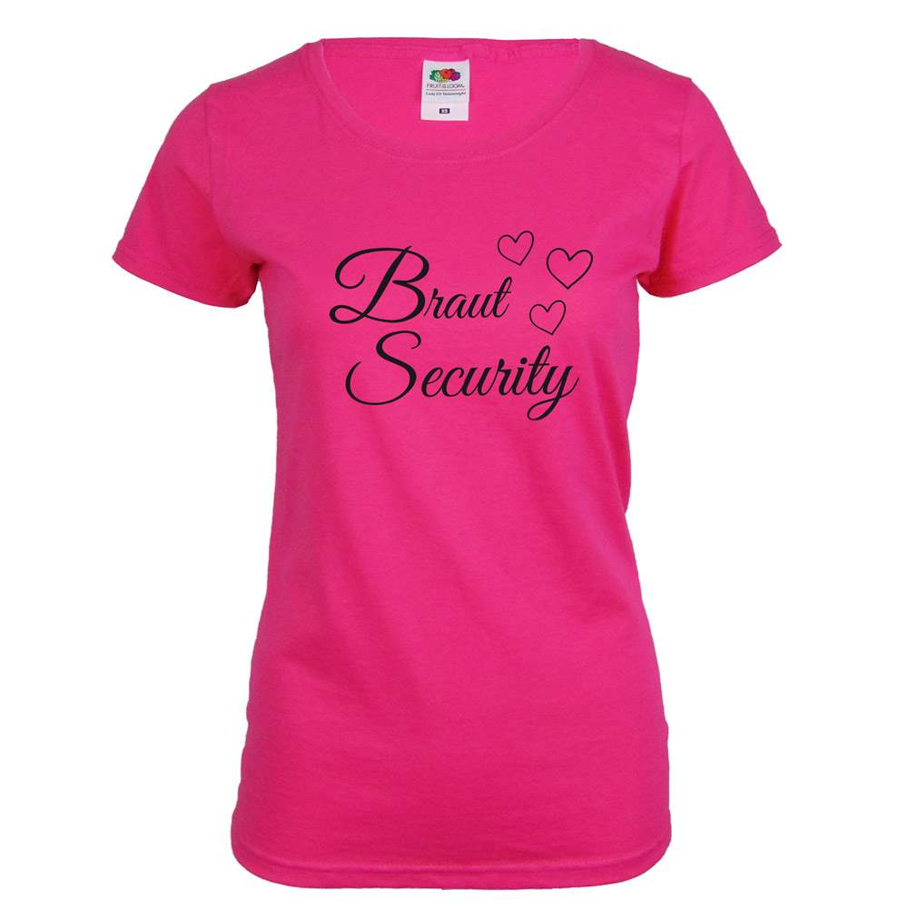 Pinkfarbenes JGA Braut Security Shirt mit Herzen
