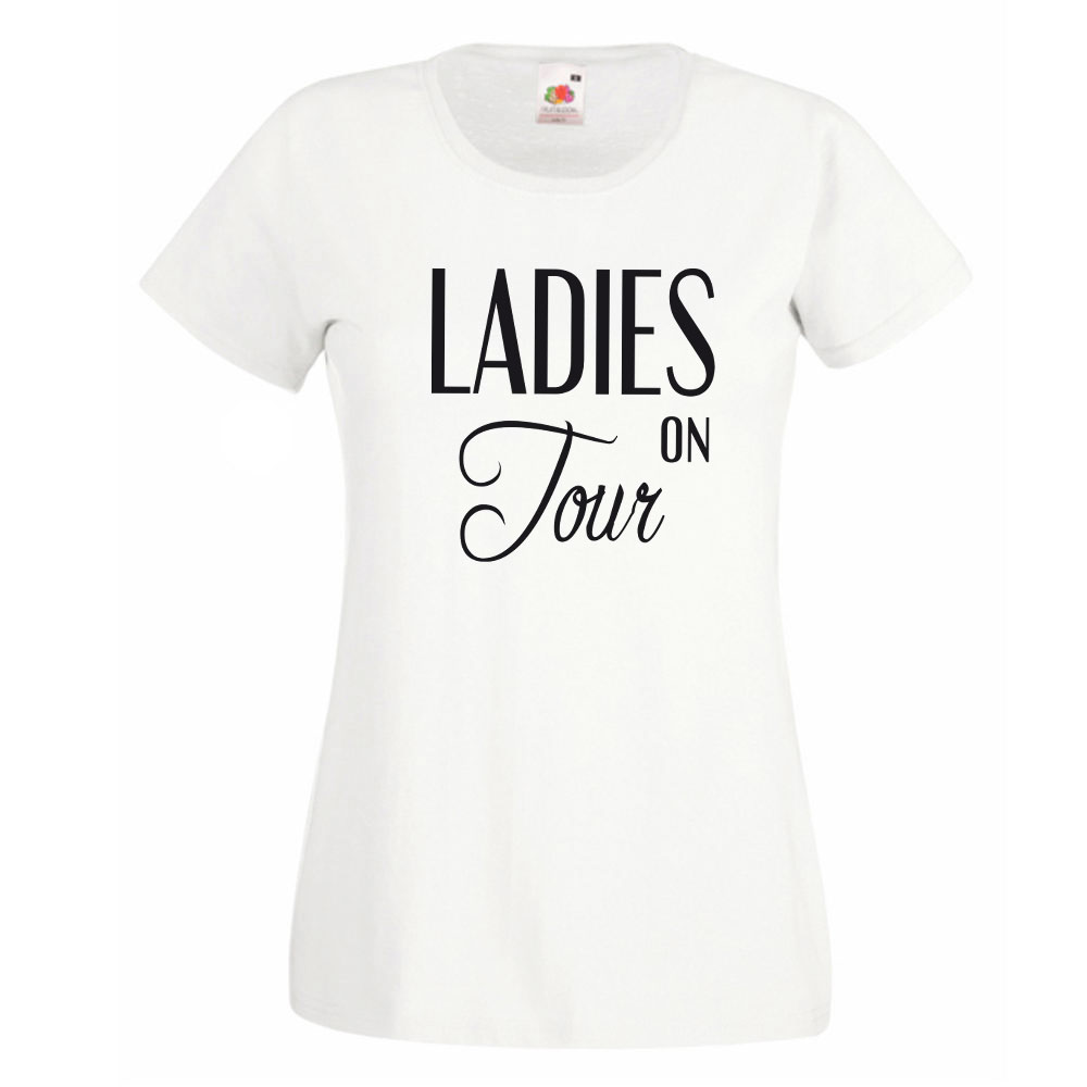 Weißes Damen-Shirt mit Ladies on Tour-Schriftzug